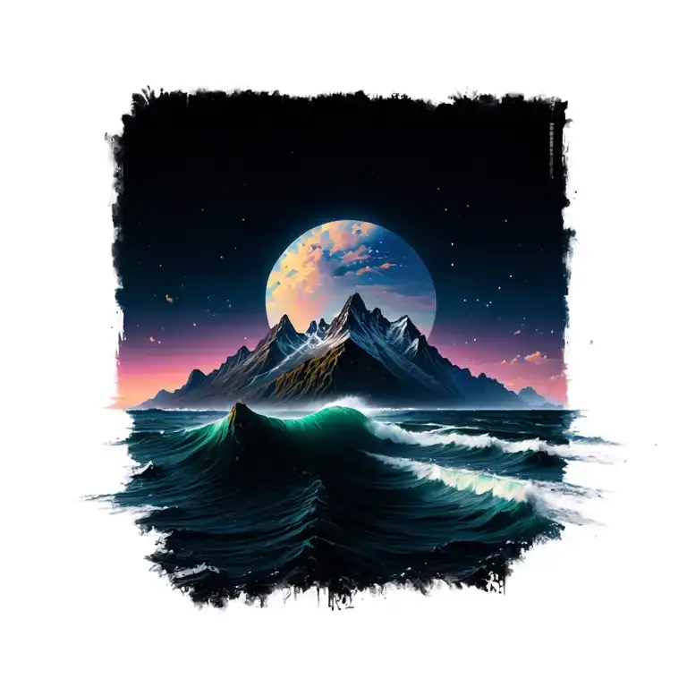 Mountain And Ocean Scene