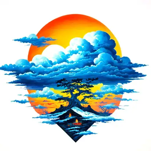 Japanese Cloud With Two Suns Going To Rise