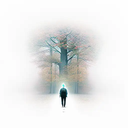 Walking Alone On A Road Beside Deep Forest