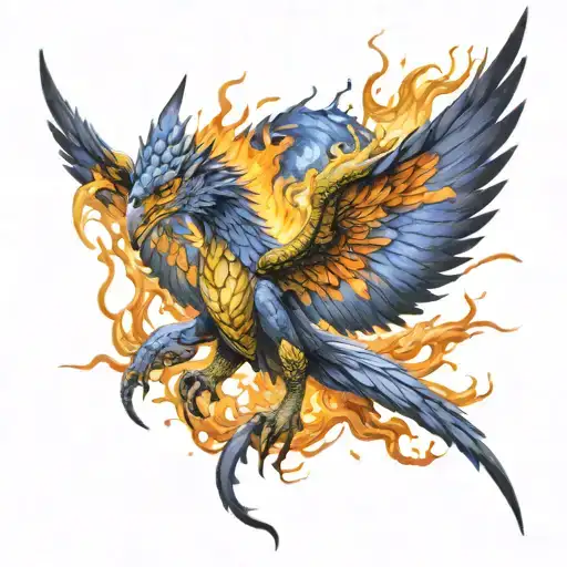 Phenoix With Wings Of Fire Flames Coming Together