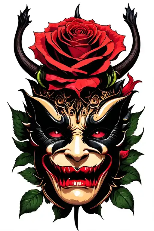 Mascara Oni Demon Mask And Rose