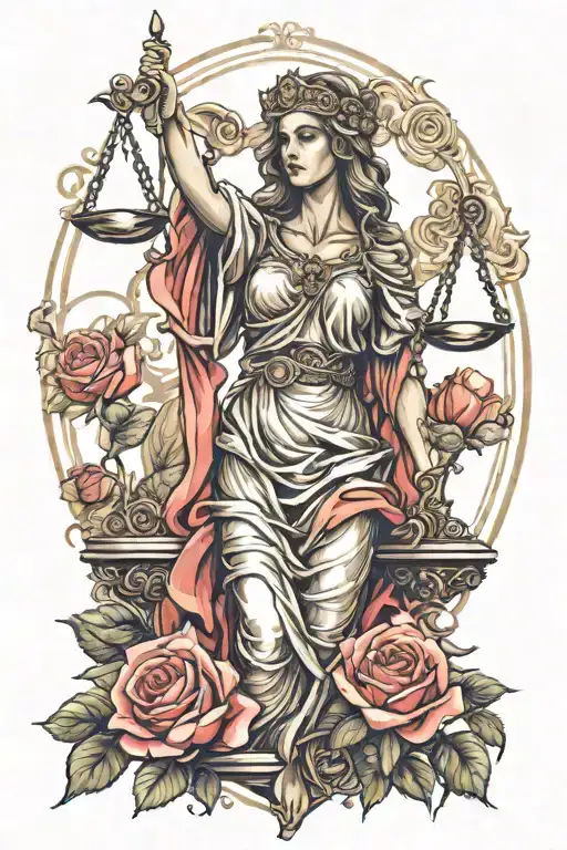 Lady Justice In A Robe With Rose Intertwined Within