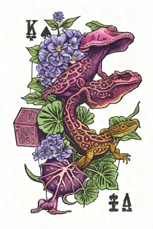 Monstera Leaves Mushrooms Purple Flowers Lizard Playing Cards