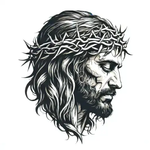 Realistic Jesus Christ Looking Down With Crown Of Thorns