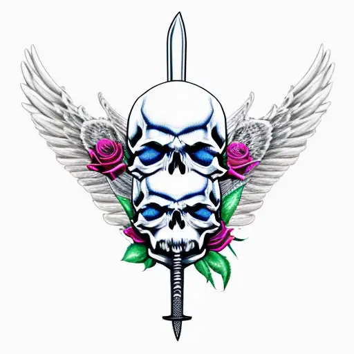 Skull And Roses And Wings On A Sword