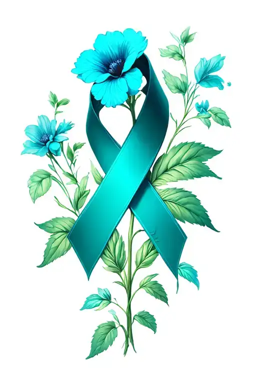 Teal Transplant Ribbon With Flower Growing