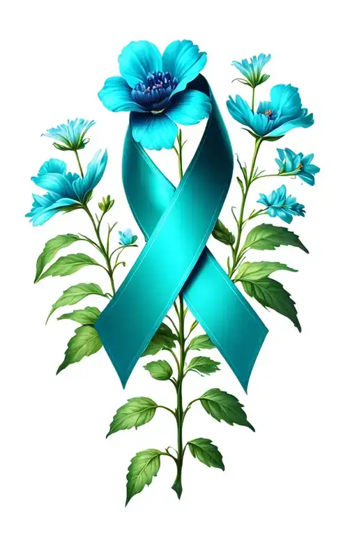 Teal Transplant Ribbon With Flower Growing