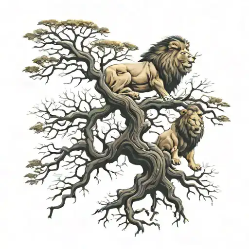 Lion Tree Growing With Boy On Branch