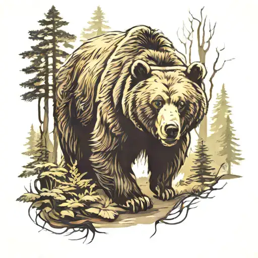 Bear Walking In A Forest