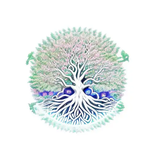 Celtic Tree Of Life With Woman Reading Against The Trunk