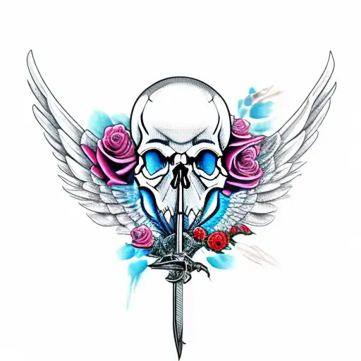 Skull And Roses And Wings On A Sword