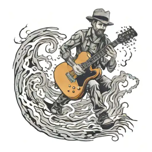 Man Playing Guitar Among Thunder