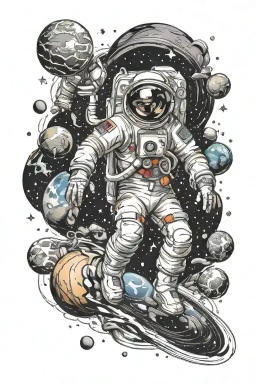 Space Tattoo Sleeve With Astronaut And Planets Orbiting Creative