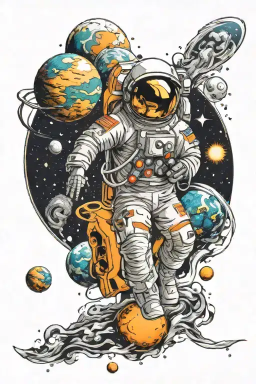 Space Tattoo Sleeve With Astronaut And Planets Orbiting Creative
