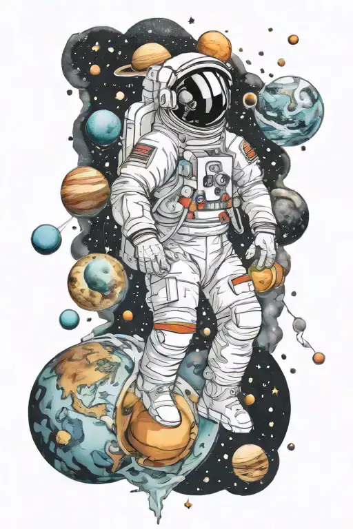 Space Tattoo Sleeve With Astronaut And Planets Orbiting Creative