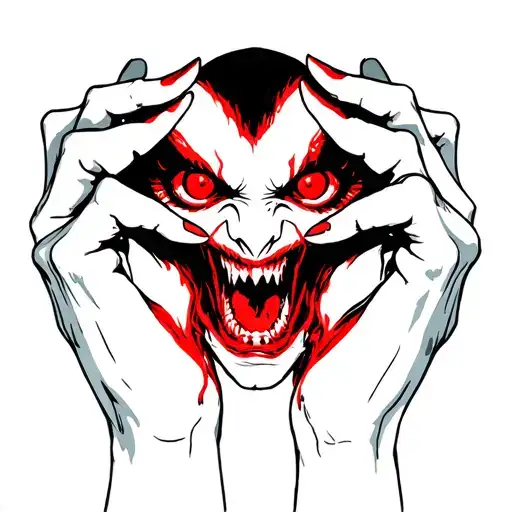 Red Eyes Of Demon Lurking With Hands Supported By The Clavicula