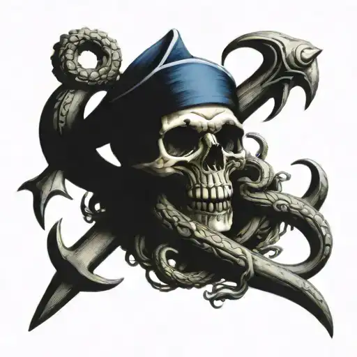 Navy Anchor With Skull And Kraken Emerging