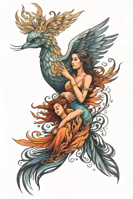 Girl And Phoenix Flying Together Symbol Incorporated Rebirth