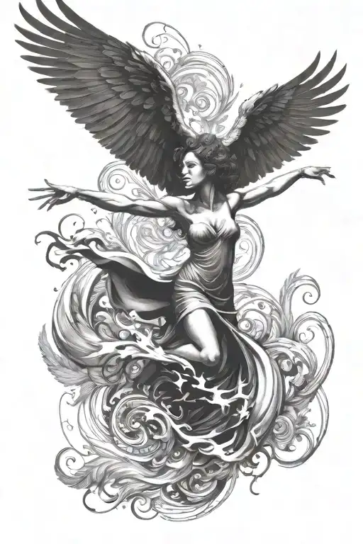 Phoenix Bird And Woman Flying Becoming One Spirit