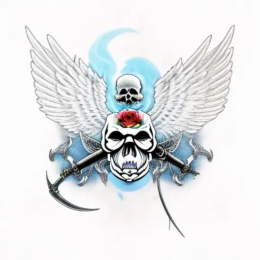Skull And Roses And Wings On A Sword