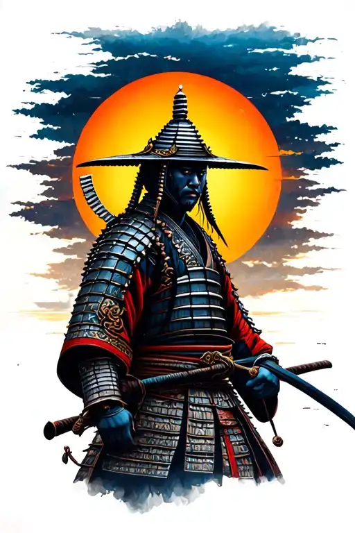 Samurai With Sun Setting