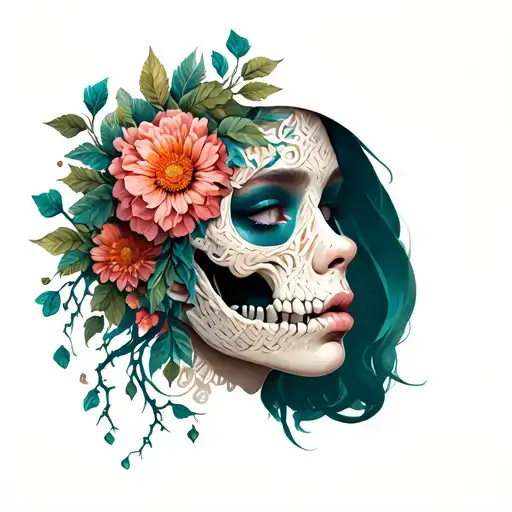 Vines And Flowers And Bones Woven Into The Shape Of A Pretty Girls Face