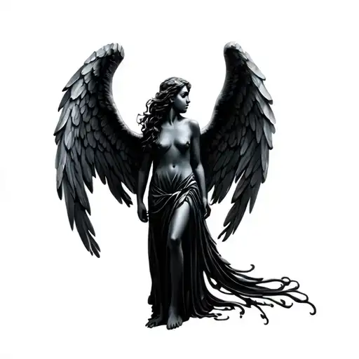 Black Angel Standing On Tip Toes Whispering In Ear