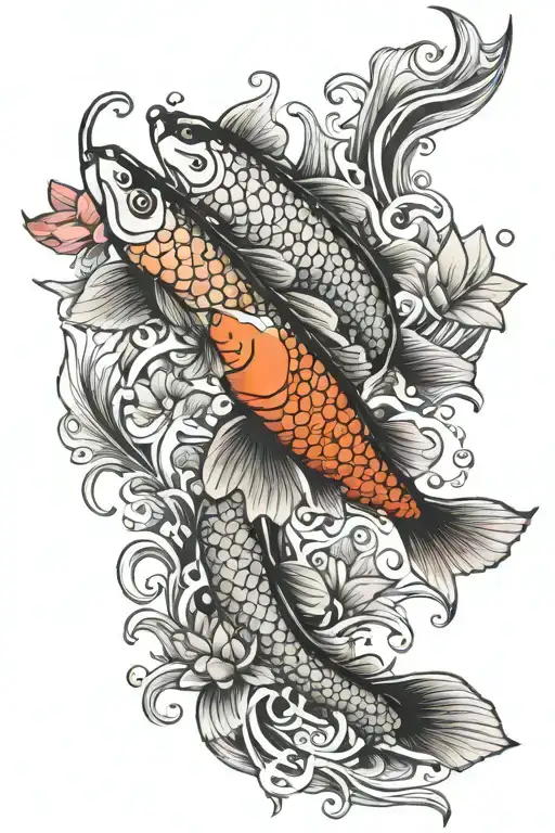 Koi Lotus Flower Intertwined With Lots Of Colour
