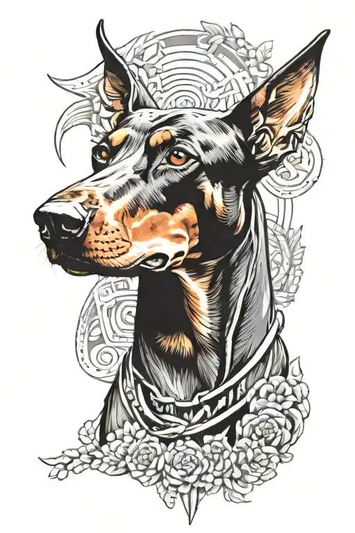 Doberman Dog Head Tattoo Holding