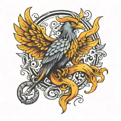 Phoenix Bird And Anchor Connected Line