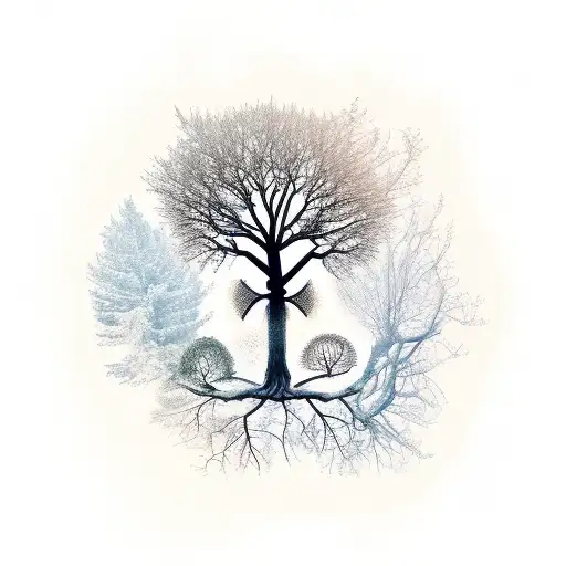 An Imaginative Tattoo Of A Tree Made Up Of Various Agricultural Tools