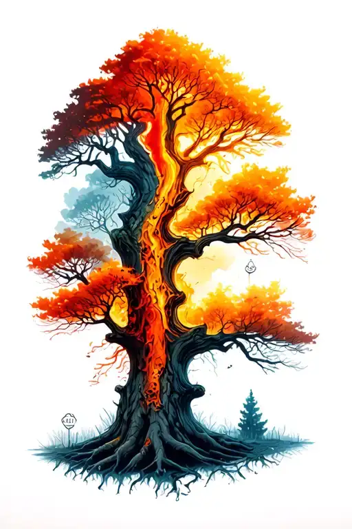 Tree Half Burned Half Blooded