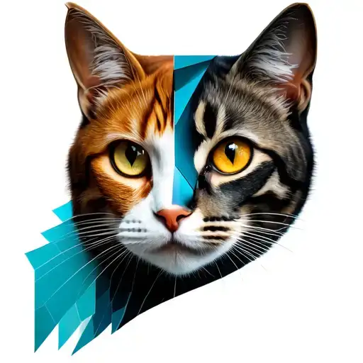 Tattoo Designed Half Real Cat Face And Half Geometric Cat Face