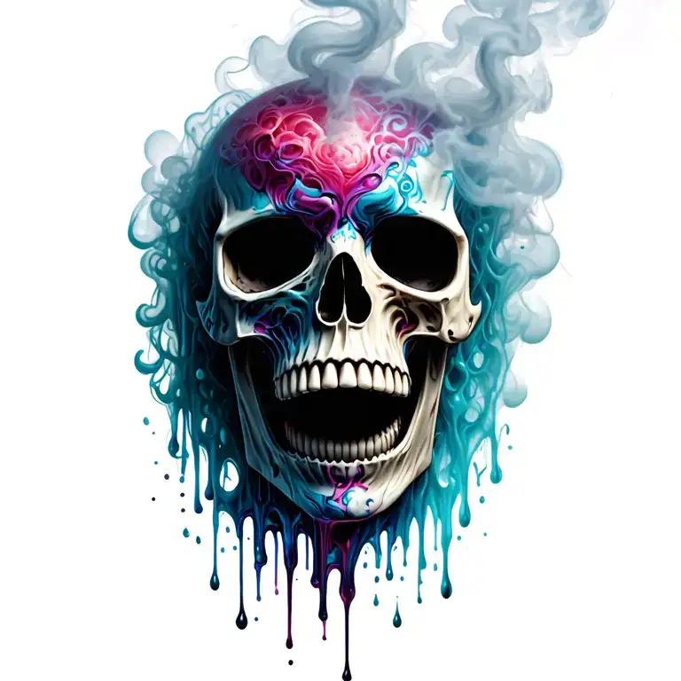 Skull With The Top Of The Head Becoming Smoke And The Jaw Becoming Liquid And Dripping