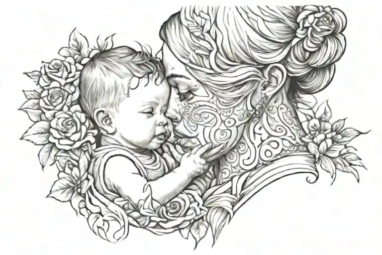 Mom With Toddler Son Holding Baby Sisters Face