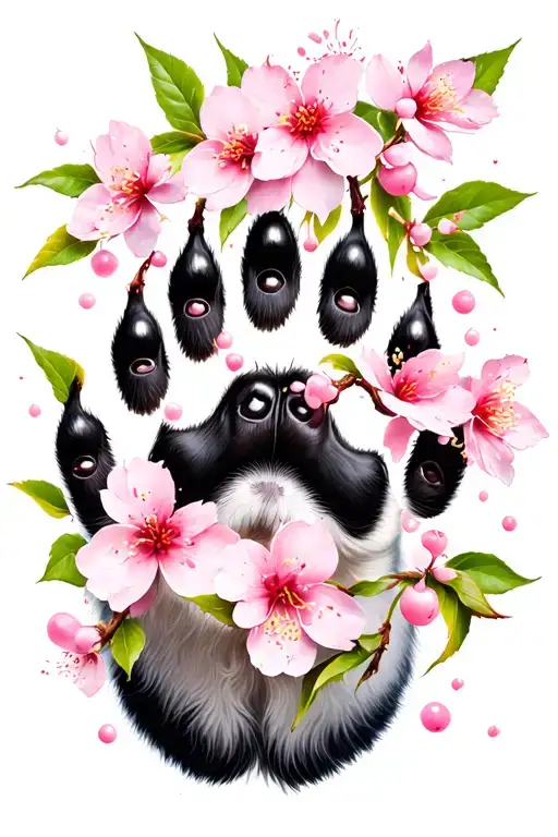 Dog Paw With Cherry Blossoms Falling