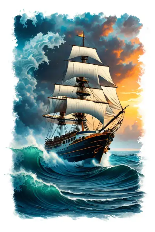 Ship In The Ocean Waves