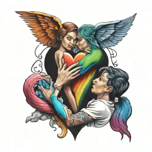 Mother And Son And Rainbow Heart