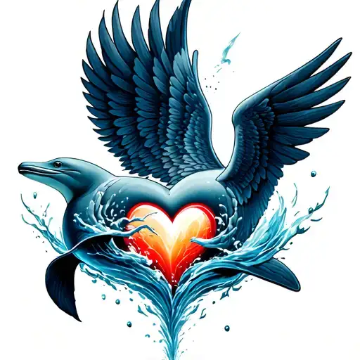 Winged Dolphin Forming Heart
