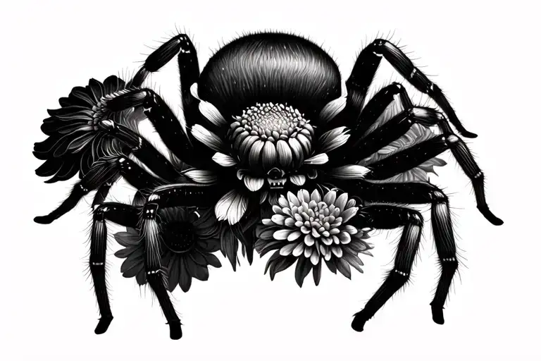 Black And White Spider With Dahlias