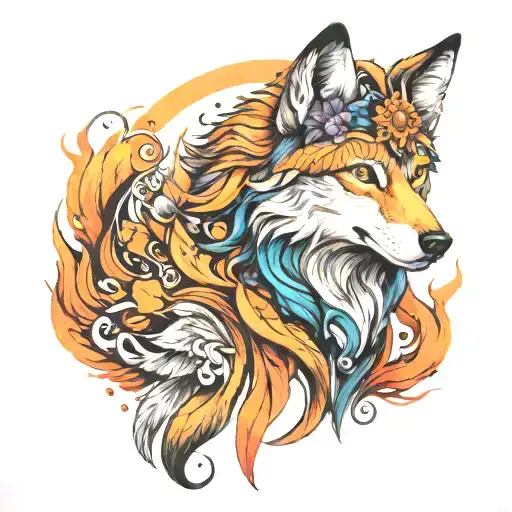 Feminine Wolf With Phoenix Tattoo Inspired Tattoo Featuring