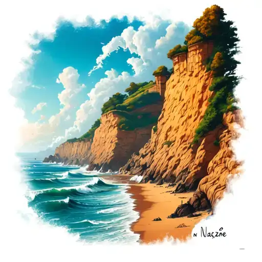 Waves Of Nazare Portugal Big Waves Beach Landscape With Cliffs