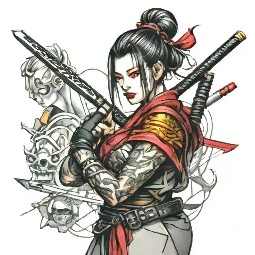 Beautiful Girl Samurai Cyberpunk On Forearm