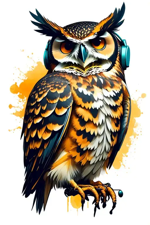 Owl And Skull Wearing Headphones