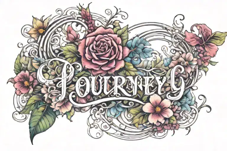 The Name Journey Written With Flowers Symbolizing