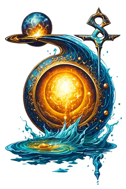 Alchemical Symbol Of Mercury Rising From A Quicksilver Pool