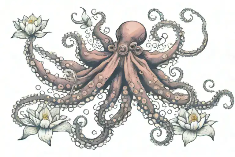 Octopus And Lotus Flowers