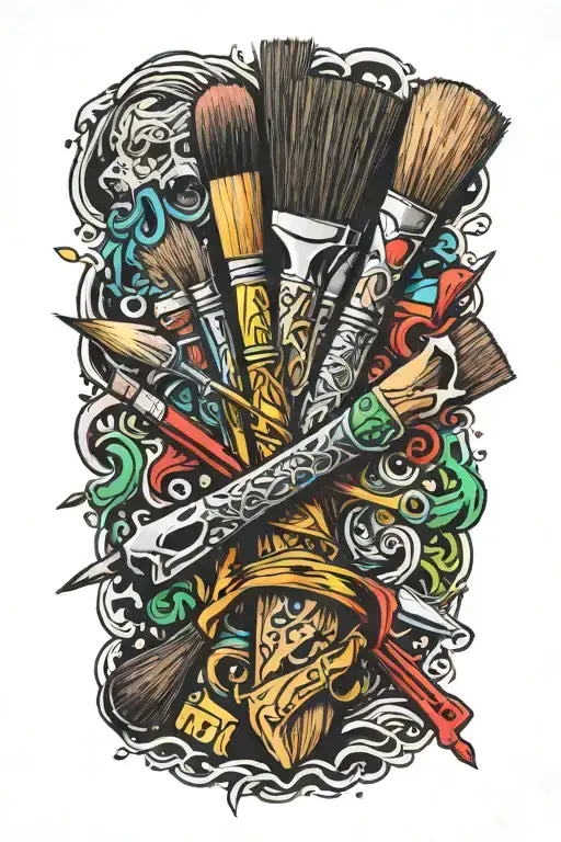 Art And Paint Brushes With Dad