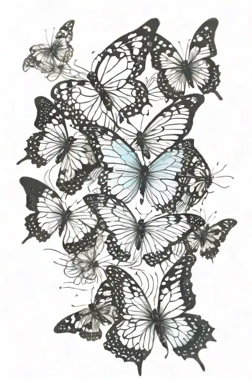 Different Species Of Butterflies Forming A Line