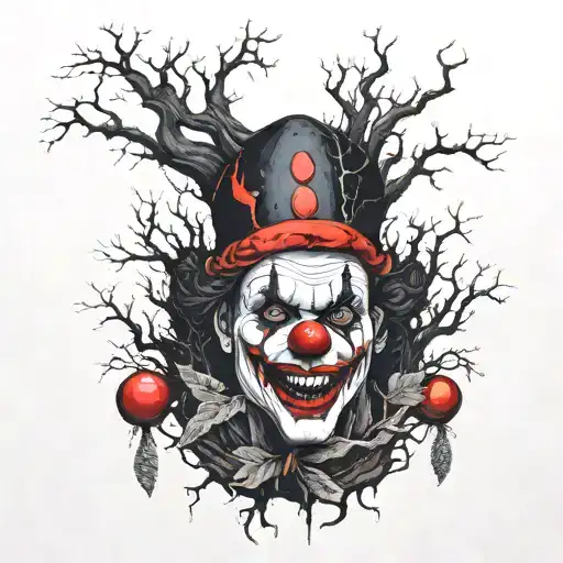 Dark Forest With Pain And A Clown